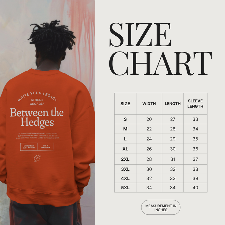 Sweatshirt size chart