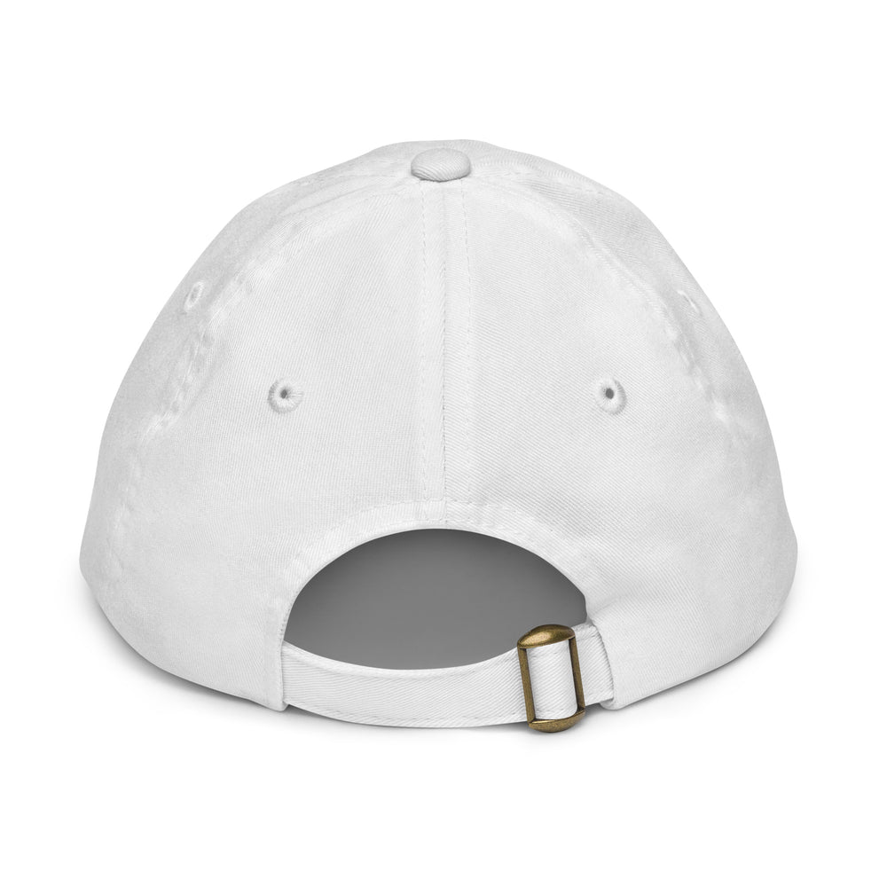 Kids and toddler Auburn tiger baseball hat with embroidered tiger logo on white adjustable cap worn by child for game day outfit. back