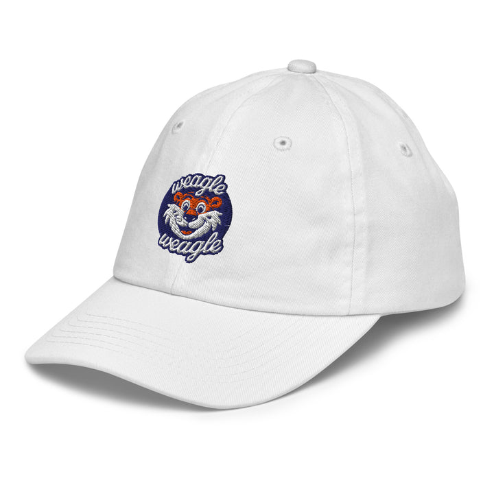 White kids and toddler Auburn War Eagle baseball hat with embroidered tiger logo, adjustable fit for young fans and game day outfits. 