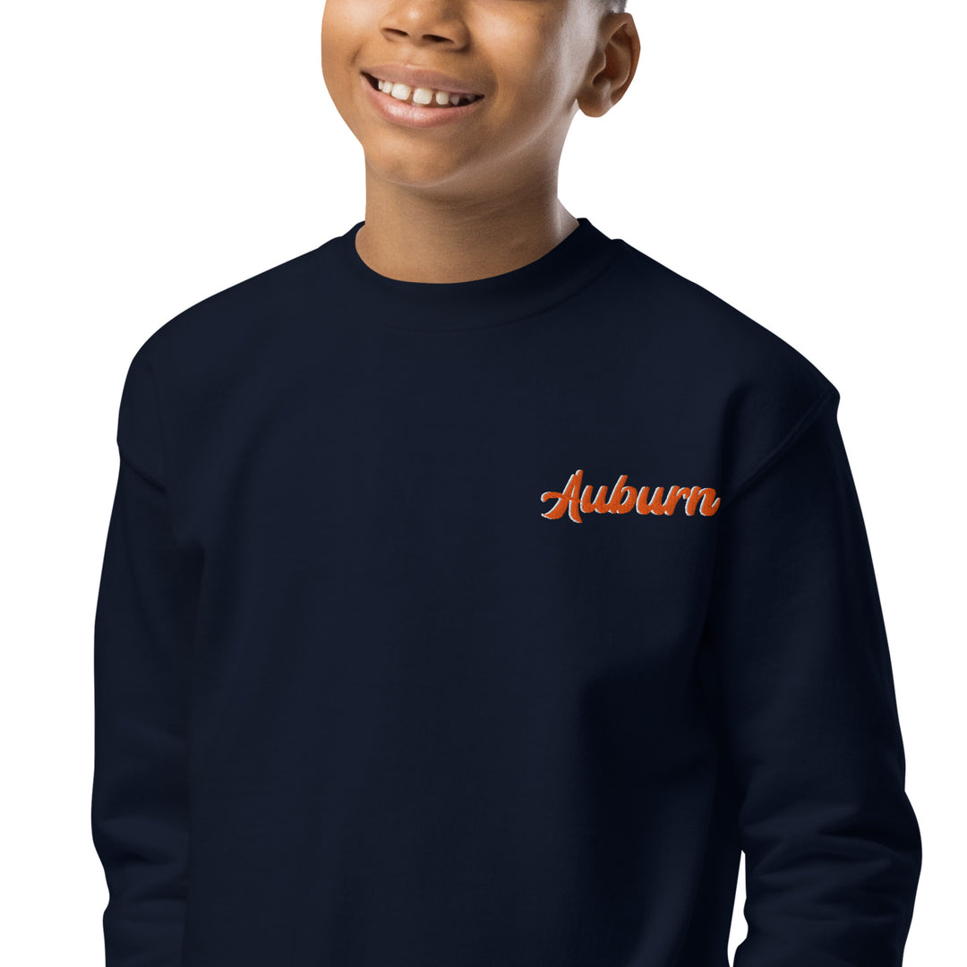 Kids navy Auburn script embroidered sweatshirt, long sleeve crewneck Auburn football game day apparel for children 