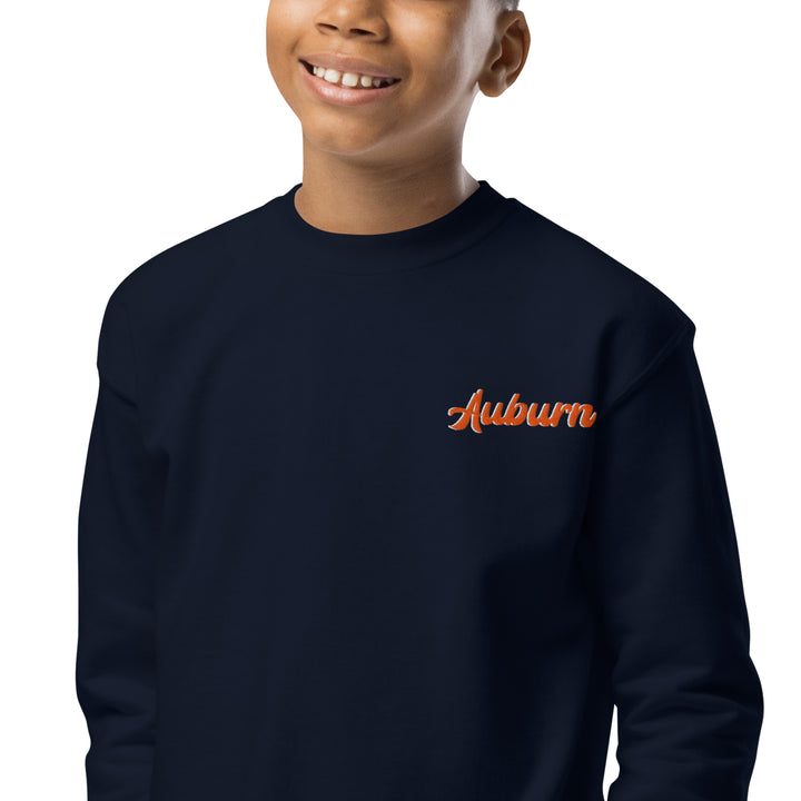 Kids navy Auburn script embroidered sweatshirt, long sleeve crewneck Auburn football game day apparel for children 
